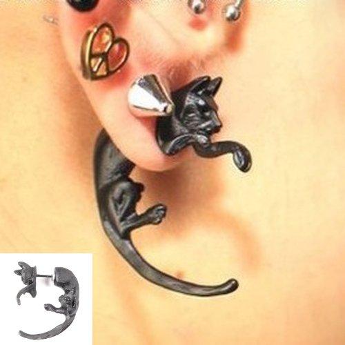 tinxi® 2x Cat Ohrring Ohrstecker Ohrringe Ohrschmuck Ohrklemme Katze im Ohr Gothic Punk